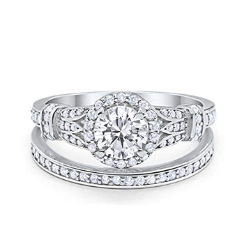 Two Piece Wedding Promise Ring Simulated Cubic Zirconia 925 Sterling Silver